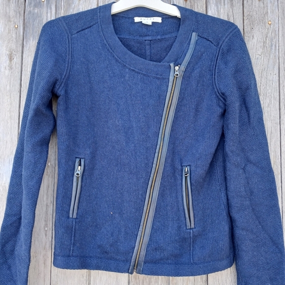 Duffy Cashmere Cotten Blend Blue Knit Sweater Jacket Women's Sz Small Zip Front - Picture 2 of 5